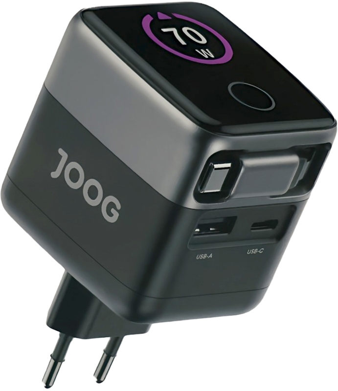 Carregador de Parede Joog PD Charger VC70C 70W UltraFast USB-A+USB-C+cabo USB-C retrátil