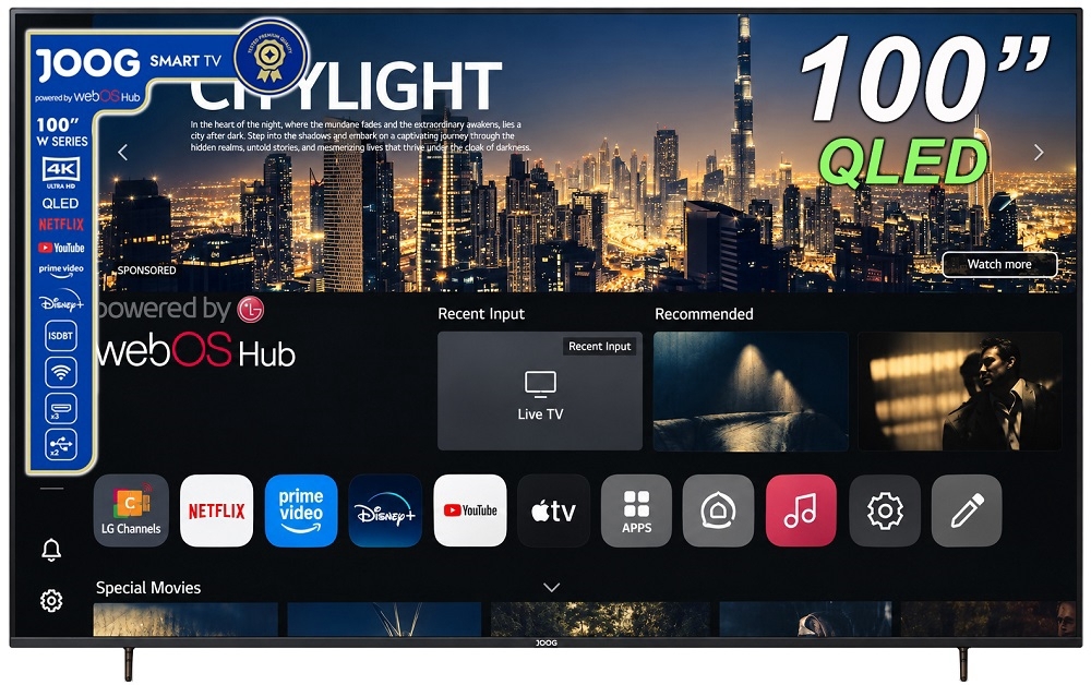 Smart TV Joog 100" Q100JGTV QLED 4K UHD ISDBT/WebOS Hub + Suporte fixo