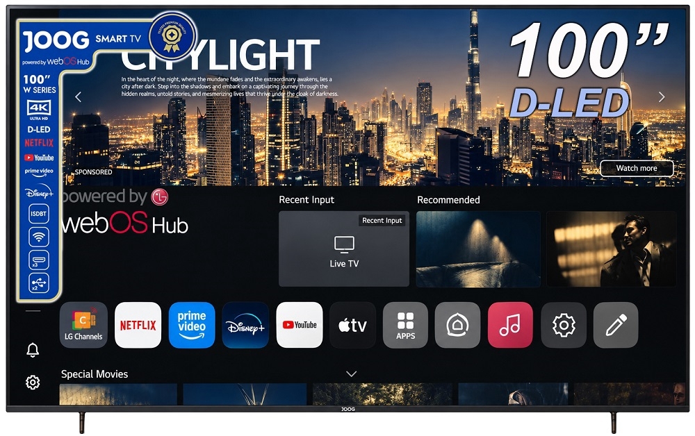 Smart TV Joog 100" D100JGTV DLED 4K UHD ISDBT/WebOS Hub + Suporte fixo